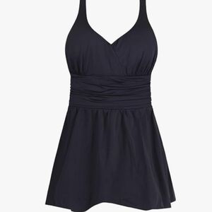 JINXUEER Ruched Modest Slimming Swim Dress Black Size 24W